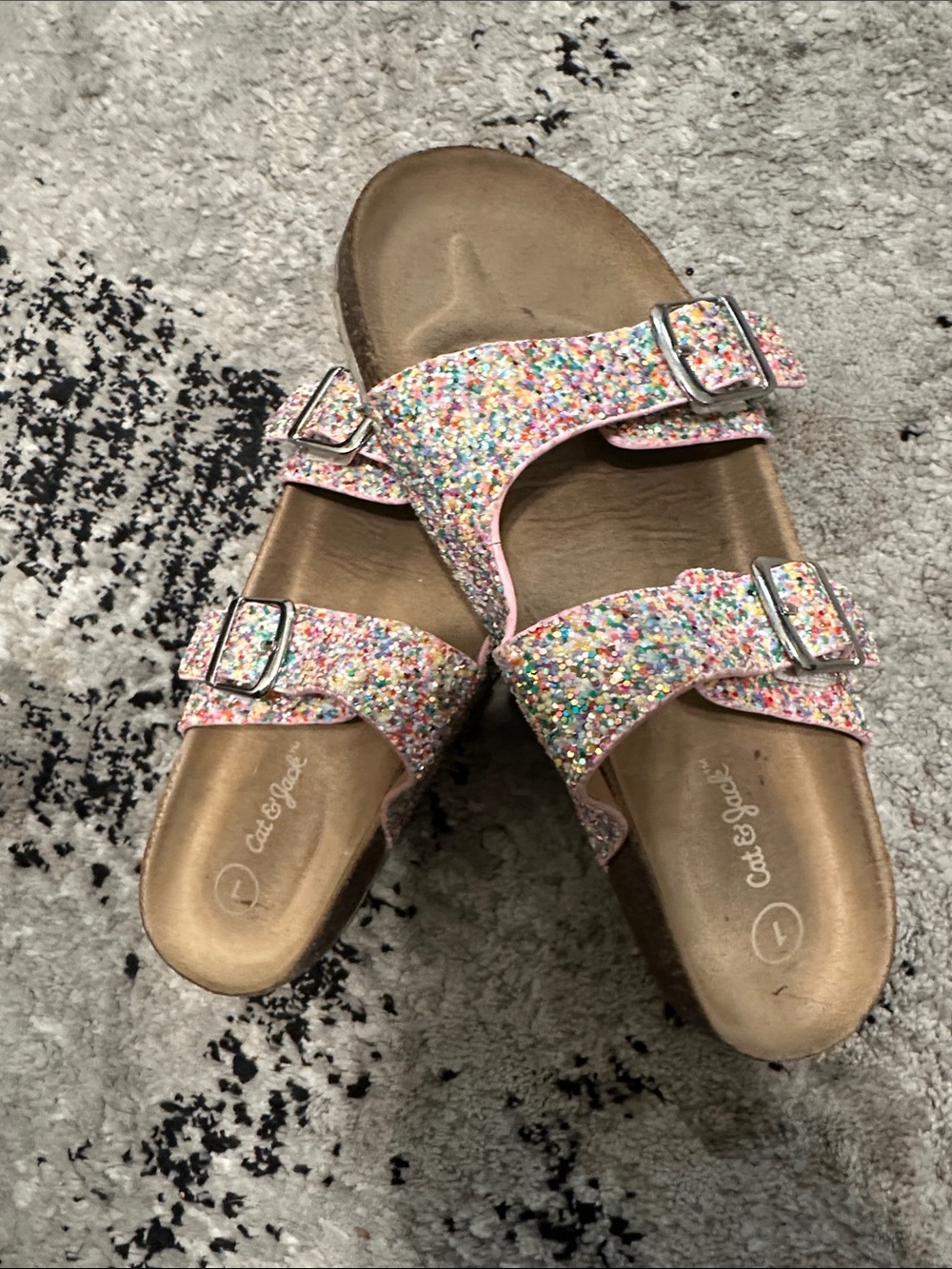 Cat & Jack Pink Multi-Glitter Double Buckle Sandals